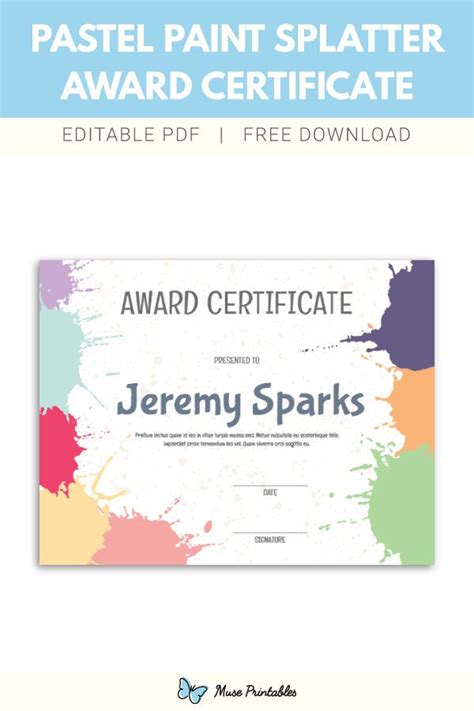 Free Printable Pastel Paint Splatter Award Certificate Template The