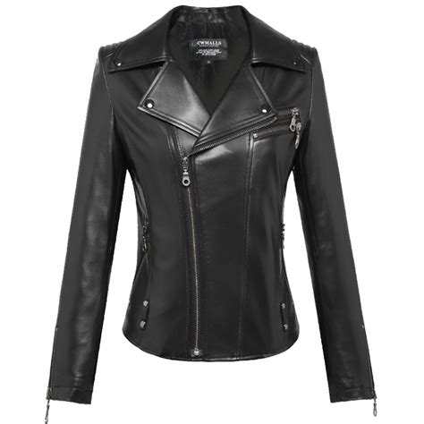 Womens Black Leather Moto Jacket Cw650016