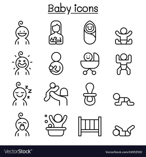 Baby Icon Set In Thin Line Style Royalty Free Vector Image
