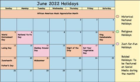 June Holiday Calendar Misshumblebees Blog