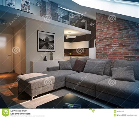 Modern Loft Living Room Interior Stock Illustration