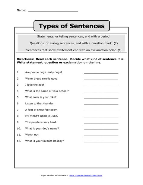 15 Four Sentence Types Worksheets