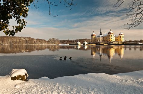 schloss, Moritzburg, Germany, Castle, Lake, Reflection ...