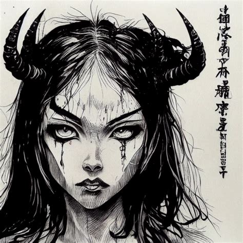 Devil Girl Empty Eyes Manga Junji Ito Ink Drawing Midjourney