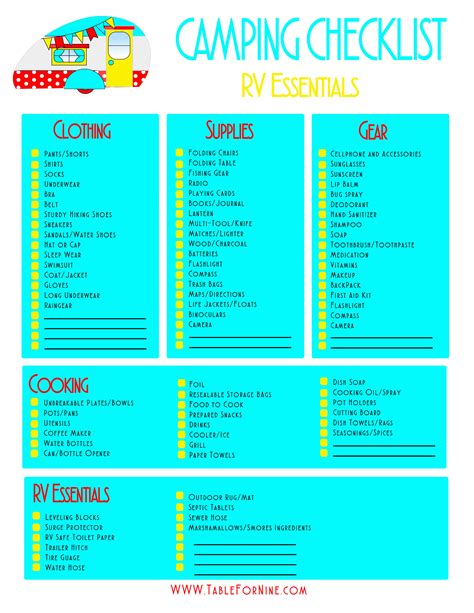 Free Printable Rv Camping Checklist We Have A Reference To Make A Lot