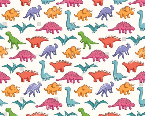 Free Download Cute Cartoon Dinosaurs Seamless Pattern Background Stock