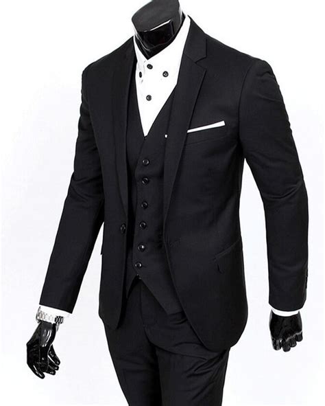 brand men fashion three piece set business casual slim fit suits black groom wedding suits for