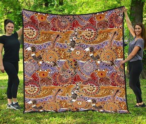 Premium Quilts Aboriginal Patterns Coverlets Australian Animals In