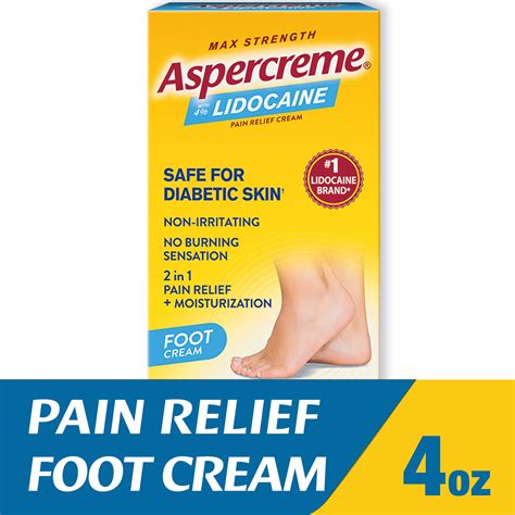 Aspercreme Lidocaine Foot Pain Relief Cream 4 Oz Odor Free