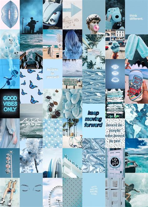 Ocean Blues Wall Collage Kit Blue Aesthetic Collage Kit Vsco Etsy