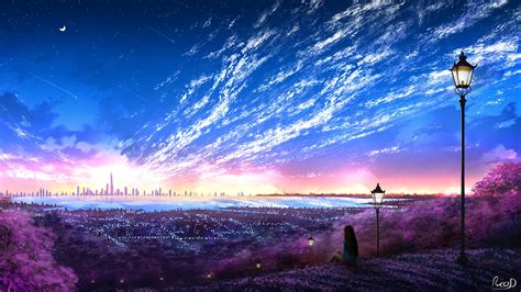 Sky City Scenery Horizon Landscape Anime 8k 131