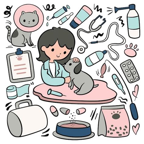 Premium Vector Set Of Hand Drawn Cartoon Veterinarian Doodle