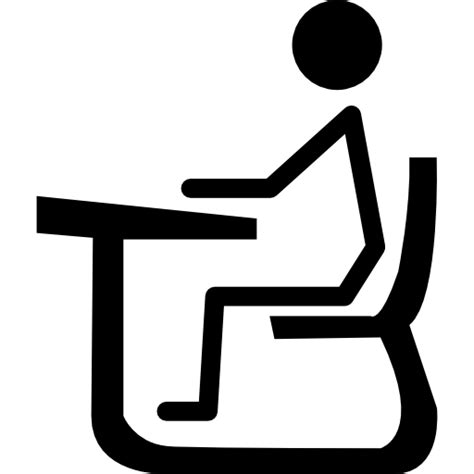 Icono De Estudiante De Stick Man Sentado En Una Silla En El Escritorio