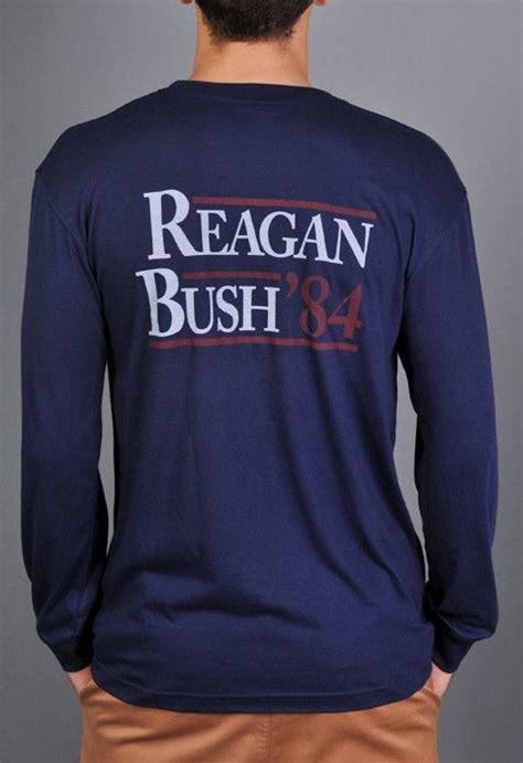 Reagan Bush 84 Long Sleeve Pocket Tee Shirt Navy Long Sleeve Tshirt Men Pfg Shirts Preppy