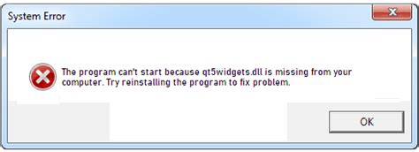 Qt Widgets dll ausente ou não encontrado no Windows