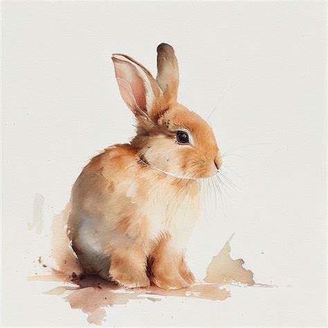 Wall Art Print Bunny Watercolor Image Minimalist Warm Colors