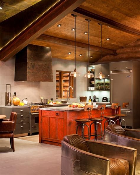 This industrial modern kitchen features a concrete countertop, wood cabinets and black hardware. 15 Extraordinary Modern Industrial Kitchen Interior Designs