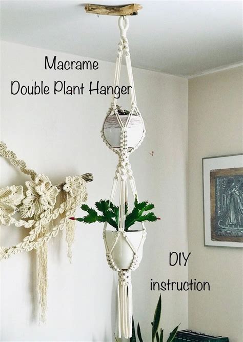 Double Macrame Plant Hanger Pattern Beginner Macrame Plant Etsy In