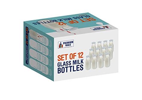 Premium Vials 11 Oz Glass Milk Bottle Set Of 6 Includes Reusable