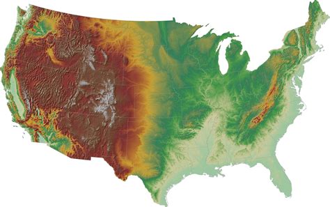 Detailed Relief Shaded Map Of The Contiguous Us Elevation Map Usa