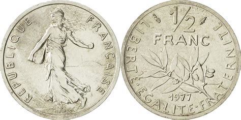 France 1/2 Franc 1977 Coin, Piéfort, Silver, KMP579, Gadoury91.P2 MS