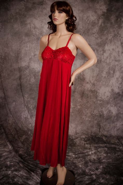 vintage olga nightgown lace bodice style 92017 red size 36 etsy night gown lace bodice