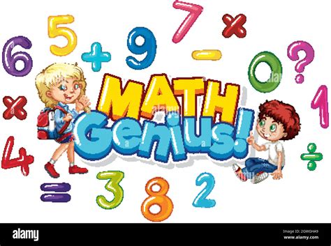 Font Design For Word Math Genius With Happy Kids Stock Vector Image