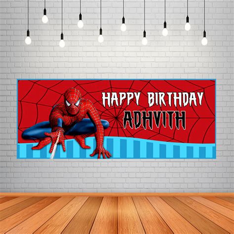 Personalized Spiderman Birthday Backdrop Banner 2ft X 5ft