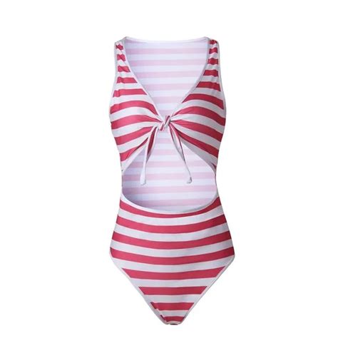 Sexy Striped Cut Out One Piece Swimsuit Women Swimwear 2018 Bow Tie