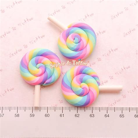 Small Polymer Clay Rainbow Lollipop Cabochon By Sophietoffeeco