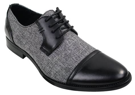 Mens Smart Casual Laced Tweed And Leather Laced Shoes Vintage Retro
