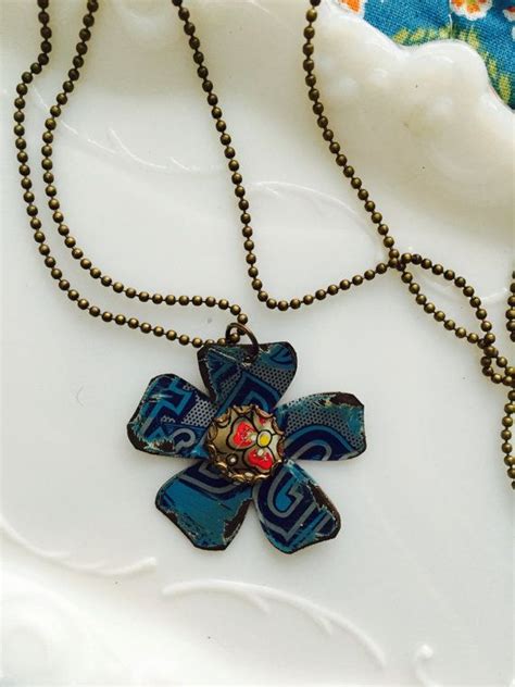 Tin Jewelry Necklace Graphic Flower 4 Tin For The By Themadcutter Tin
