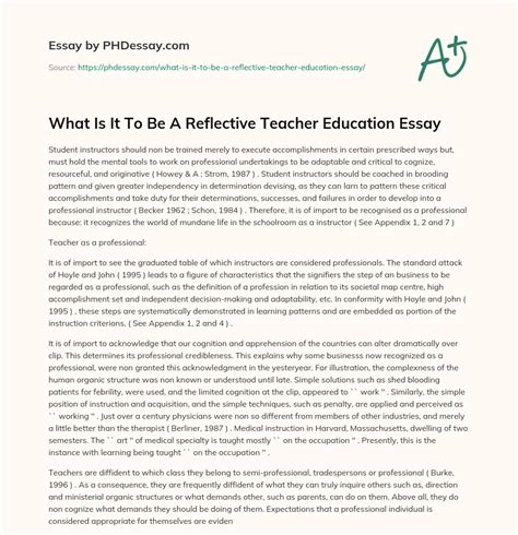 What Is It To Be A Reflective Teacher Education Essay