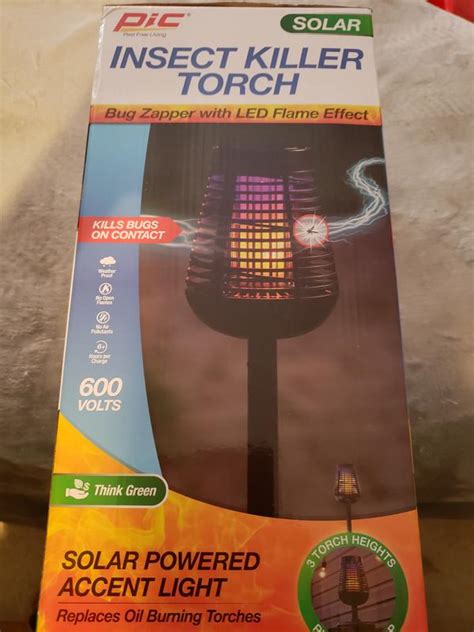 Pic Solar Insect Killer Torch With Led Flame Effect In Black Bed