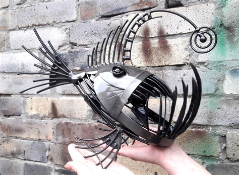 Art Metal Sculpture Old Angler Fish Steampunk Predatory Fish Etsy