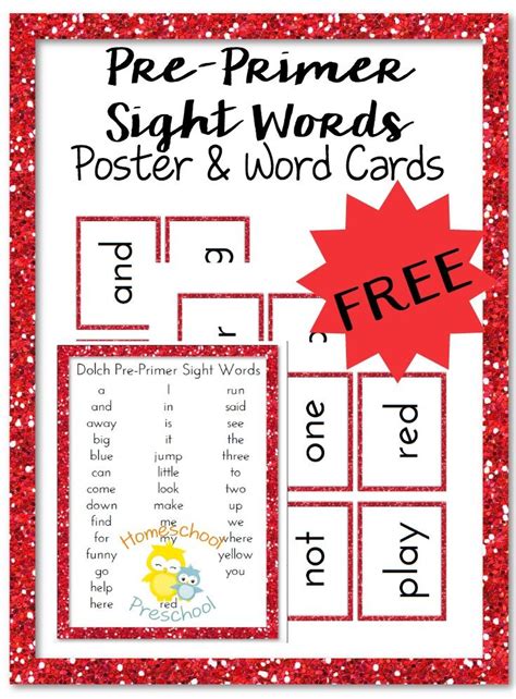 Pre Primer Sight Words Poster And Flash Cards Pre Primer Sight Words