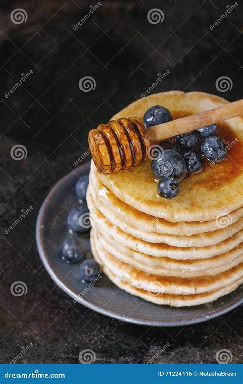 Pancakes With Fresh Blueberries Stock Photo Image Of Gourmet Honey
