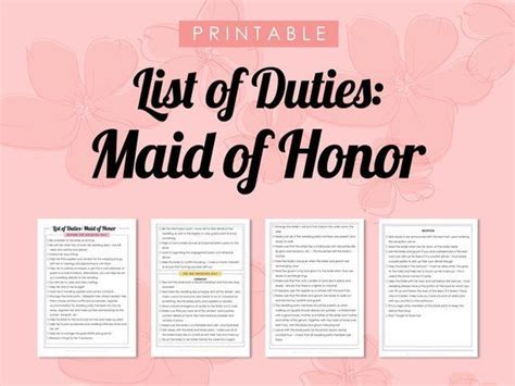 Maid Of Honor Duties With Colorful Headings Wedding Duties Etsy