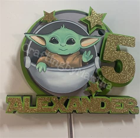 Baby Yoda Cake Topper Baby Yoda Party The Mandalorian Star Etsy