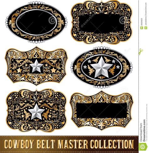 Cowboy Belt Buckle Vector Collection Set Design Cowboy Belt Buckle