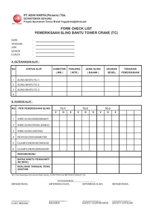 Contoh Form Inspeksi Crane Soal Juara