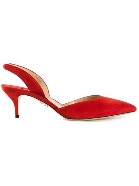 Paul Andrew Rhea Suede Slingback Pumps In Red Modesens