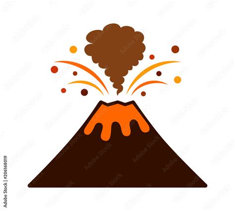 Volcano Eruption With Lava And Smoke Flat Color Vector Icon For Apps