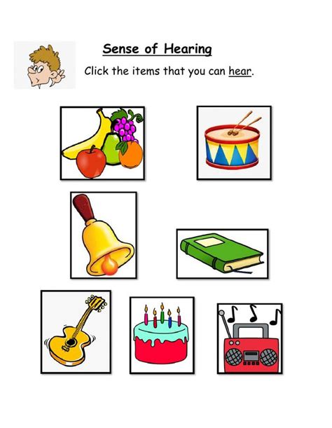 Sense Of Hearing Interactive Worksheet Senses Preschool Activities