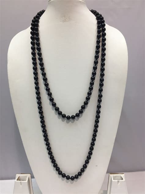 New Long Black Faux Pearls Beaded Chain Necklace Etsy