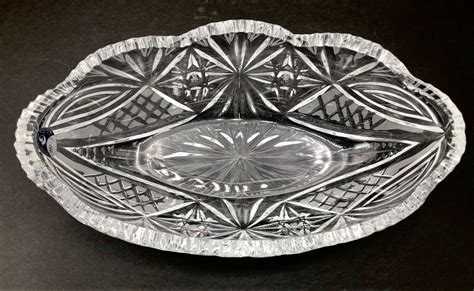 Lead Crystal Oval Bowl With Scalloped Edge Sawtooth Glass Etsy