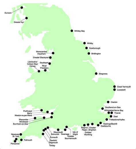 15 Location Of Britains 43 Principal Seaside Towns In England And