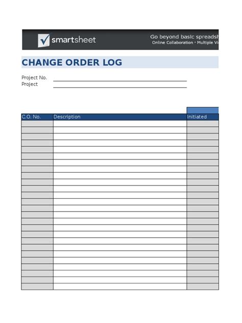 Excel Construction Project Management Template Change Order Log Template
