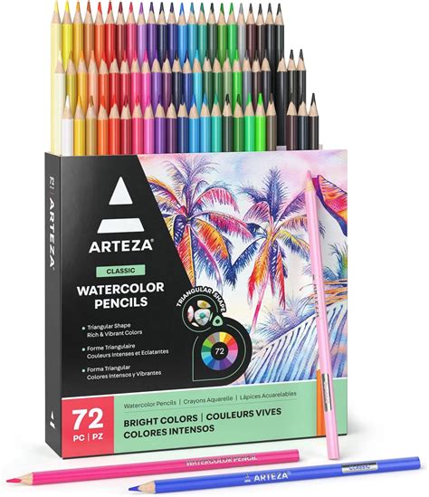 Arteza Watercolor Pencils 72 Assorted Colors Triangular Shape Pencil