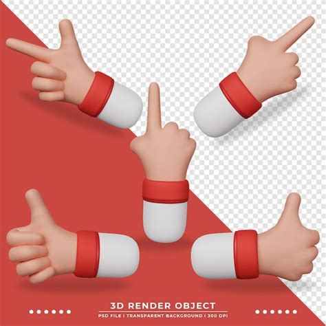 Colección de gestos de mano de dibujos animados en 3d Archivo PSD Premium